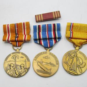 Photo of Set of US Army WWII Medals and Ribbons American Campaign, American Defense, & As