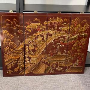 Photo of Chinese Spring Festival Chinoiserie Scenery Motif 4 painted wood wall panels Asi