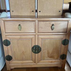 Photo of Antique Vintage Asian Table Buffet Cabinet Brass Hardware Farmhouse MCM