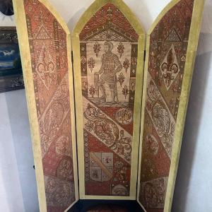 Photo of Antique French Privacy Dressing Screen Room Divider 3 Panel Double Sided Needle 