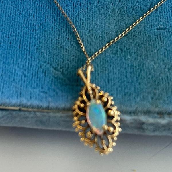 Photo of 14 k gold necklace with opal stone. In blue velvet box. 22”.