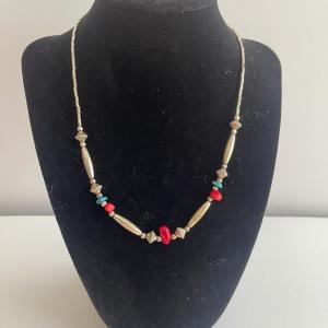 Photo of Liquid silver coral, & turquoise necklace 16”