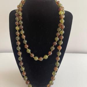 Photo of Olive green and brown round stones necklace