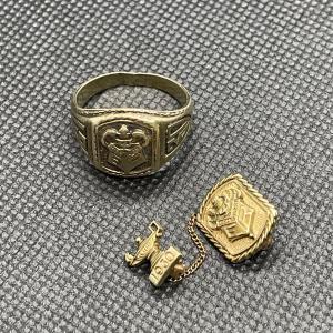 Photo of Vintage 1930 10k Gold High School Ring & Tie Tack - 12G total