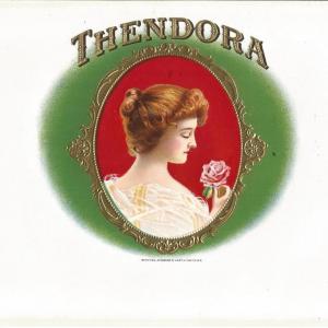 Photo of "THENDORA" Embossed Cigar Label from the early 1900’s