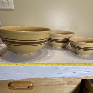 Photo of Weller Pottery Three Bowls Antique Brown Band