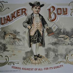 Photo of "QUAKER BOY" Inner Lid Cigar Box Label, form early 1900's