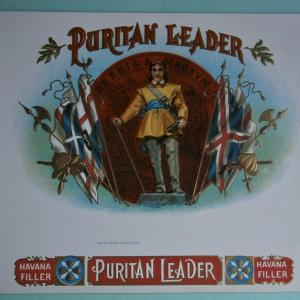 Photo of "PURITAN LEADER" Inner Lid Cigar Box Label, form early 1900's