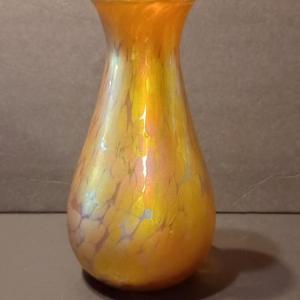 Photo of LUNDBERG Studios Art Glass Gold Aurene Iridescent Vase 7 1/2" Tall