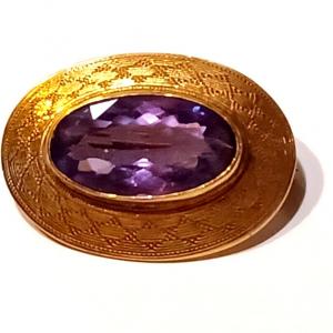 Photo of Gorgeous Antique Amethyst & 14k Yellow Gold Oval Brooch Pin