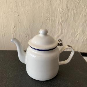 Photo of Vintage White Enamelware Teapot