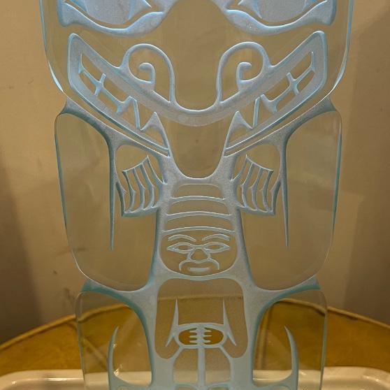 Photo of Northwest Coast Luminous Glass Art Totem Limited Edition Signed David Montpetit