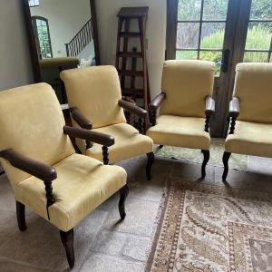Photo of Dining Chairs Accent Microsuede Butter Yellow Leather Arms Set of 4