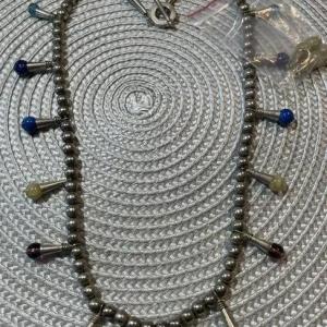Photo of Native American 22" Beaded Silver-toned Necklace & Earrings w/Dangling Mixed Sto