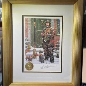 Photo of Emmett Kelly Signed Artist Leighton Jones Christmas Carol Artwork Print Frame Si