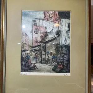 Photo of Vintage NAPOLI Artist Signed Silkscreen Lithograph Frame Size 14.5" x 18" in Goo