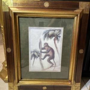 Photo of Vintage Monkey Print Mounted in a Heavy Wooden Custom Frame Size 23.5" x 28" in 