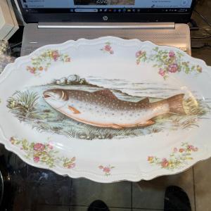 Photo of Antique Royal Austria Oval Salmon Fish Platter by O&EG 18" Long & 10" Wide in Go