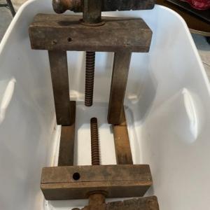 Photo of 2-Primitive Hand Grape/Fruit Presses Heavy Wood & Gears Preowned from an Estate 