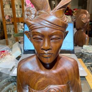 Photo of Vintage Balinese Wooden Man Bust Carving 13.5" Tall in Good Preowned Condition. 