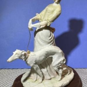 Photo of Vintage Arnart Pucci Porcelain Victorian Lady Walking Dog Figurine on Attached W