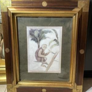Photo of Vintage Monkey Print Mounted in a Heavy Wooden Custom Frame Size 23.5" x 28" in 