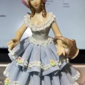 Photo of Large Sandizell Dresden Germany Porcelain Lace Figurine 8” Tall in VG Preowned