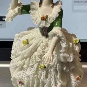 Photo of Vintage Made in Germany Porcelain Dresden Lace Woman Dress Figurine 6" Tall in V