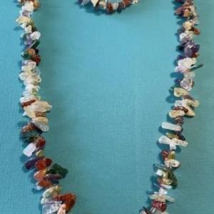 Photo of Vintage 34" Agate/Quartz Bright Color Chip Bead Necklace in Good Preowned Condit