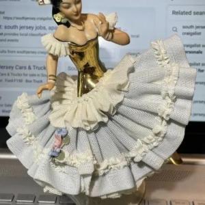 Photo of Large Dresden Germany Porcelain Lace Figurine 7.25” Tall in VG Preowned Condit