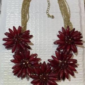 Photo of The Pocketful of Posies Red Statement Fashion Necklace 18", plus a 3" Extender. 