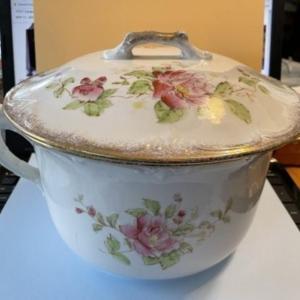 Photo of Vintage Early English Chamber Pot w/Lid 9" Diameter Preowned from an Estate as P