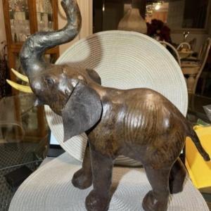 Photo of Vintage 14" x 14.25" Leather Elephant Figurine Home Decor Pre-owned from an Esta