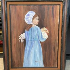 Photo of Vintage Amish Girl Holding Rooster/Chicken Oil/Acrylic Painting by Marlene Frame