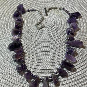 Photo of Vintage 19" Chunky Genuine Amethyst Dangling Necklace in VG Preowned Condition a