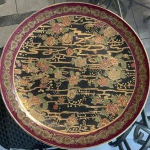 Photo of Large Vintage 14" Diameter Chinese Charger Plate w/Gold Raised Accents in VG Pre
