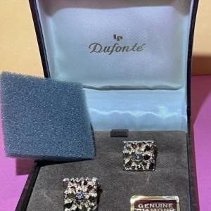 Photo of Vintage Mid-Century DUFONTE Golden Color Nugget Cufflinks w/Real Diamond Chips a