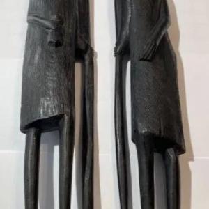 Photo of Vintage African Hand Carved EBONY Figurines 15" & 15.50" Tall Made in Kenya Preo