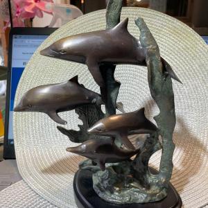 Photo of Vintage Mid-Century Bronze 4-Dolphins Figurines 10" Tall in Good Preowned Condit