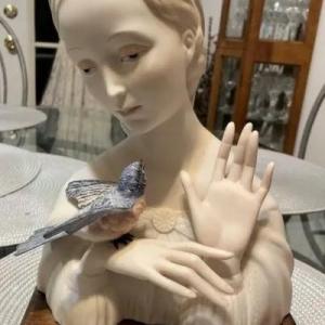 Photo of Vintage Cybis Porcelain "Madonna with Bird" 1956/57 on a Base - 11" Tall in VG P
