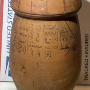 Photo of Very Early 8" Red Clay Terracotta Vase with Hieroglyphics Markings Very Interest