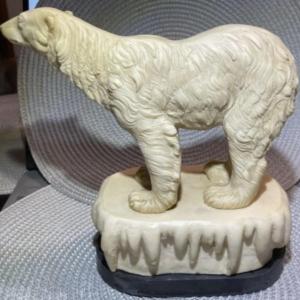 Photo of Vintage A Santini Sculpture Alabaster/Resin Polar Bear Figurine 8" x 8" Made in 