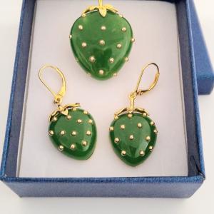 Photo of Genuine Green Jade Strawberry Set in 14kt Gold over Sterling Silver 