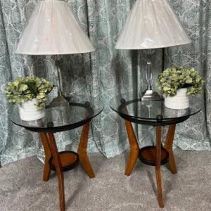 Photo of Pair of End Tables with Glass Tops