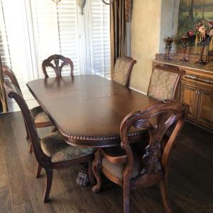 Photo of FORMAL DINING TABLE WITH FANCY PEDESTIAL FEET PRICE REDUCTION $750