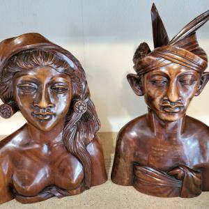 Photo of Bali hand carved Ironwood busts.