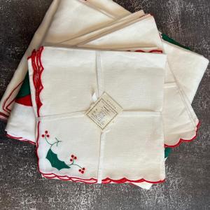 Photo of FINE EMBROIDERED AND APPLIQUÉD CHRISTMAS TABLE LINENS--SET FOR 12
