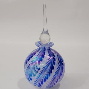 Photo of Art glass perfume decantor, iridescent, feathered design