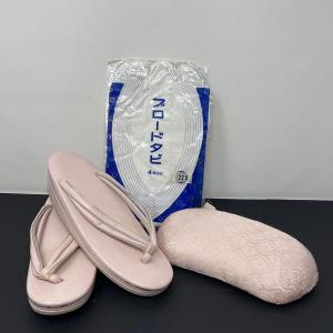 Photo of Pastel Pink Zori Shoes, Vintage Tabi Socks & Obi Makura Cushion (for Kimono)