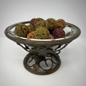 Photo of Tuscan Style Metal Pedestal Holder Glass Bowl Insert & Seed Balls
